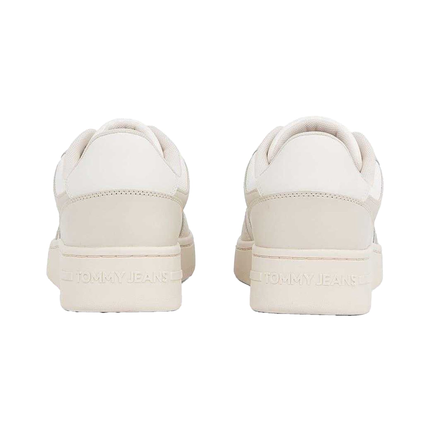 Ivory-Off White - Back - Tommy Jeans Mens Leather Basketball Cupsole Trainers