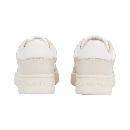 Ivory-Off White - Back - Tommy Jeans Mens Leather Basketball Cupsole Trainers