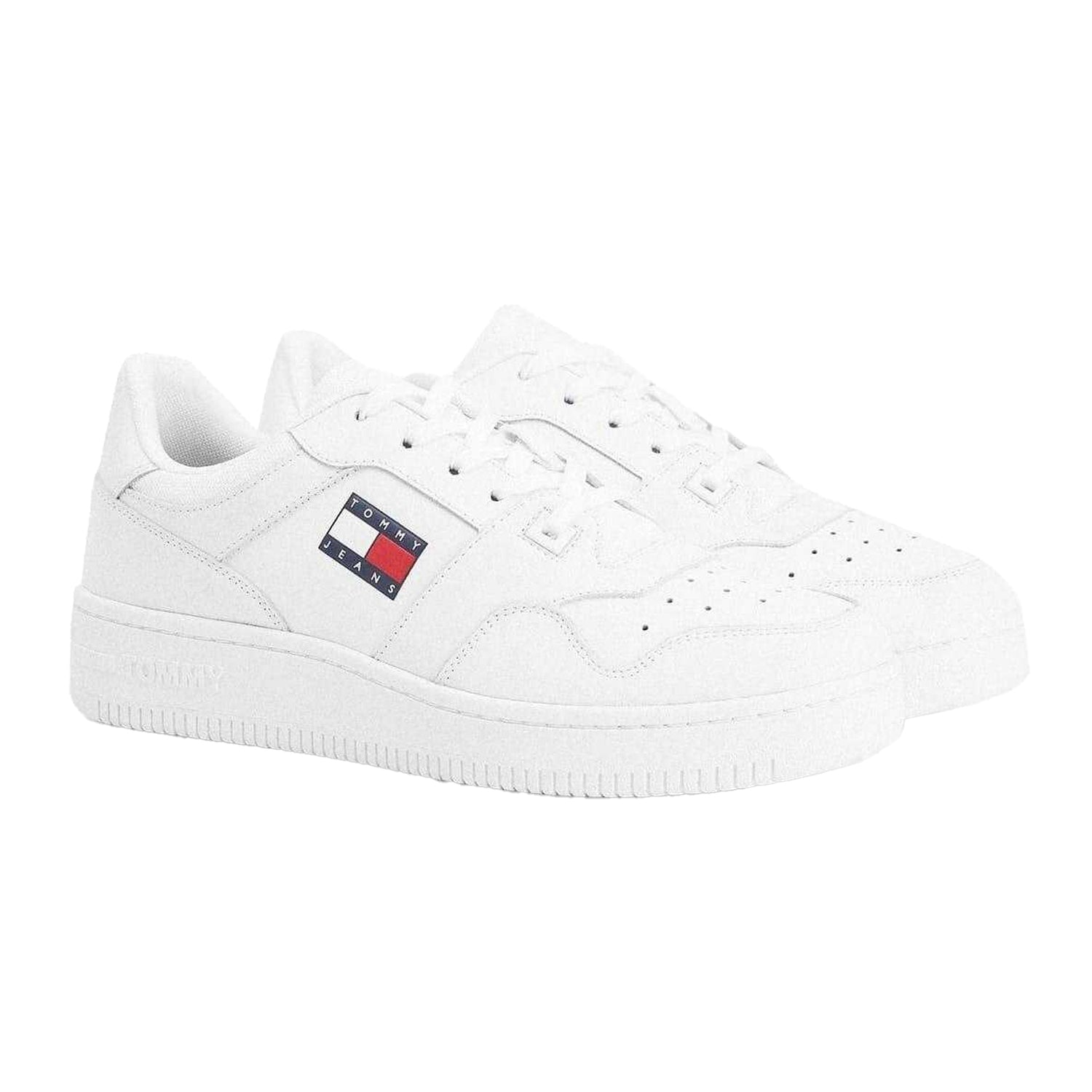 White - Side - Tommy Jeans Mens Leather Basketball Cupsole Trainers