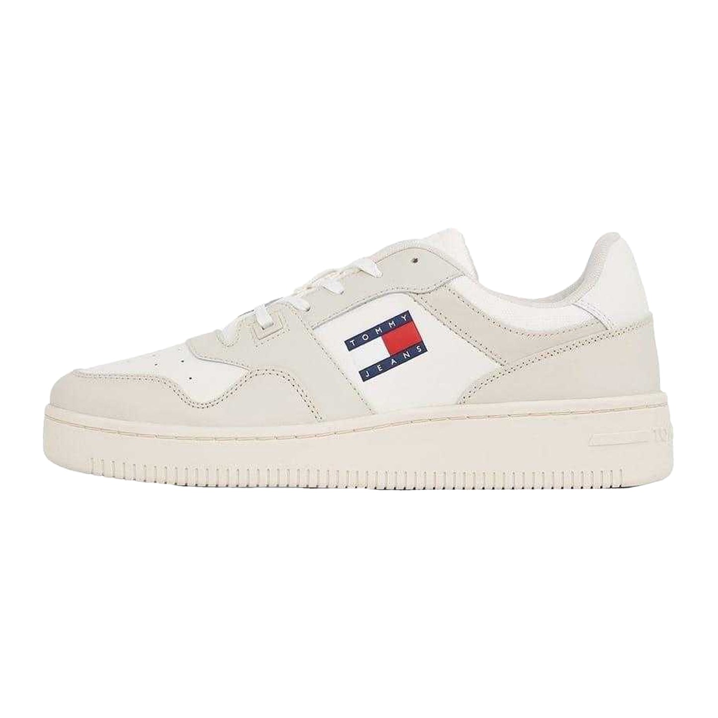 Ivory-Off White - Side - Tommy Jeans Mens Leather Basketball Cupsole Trainers