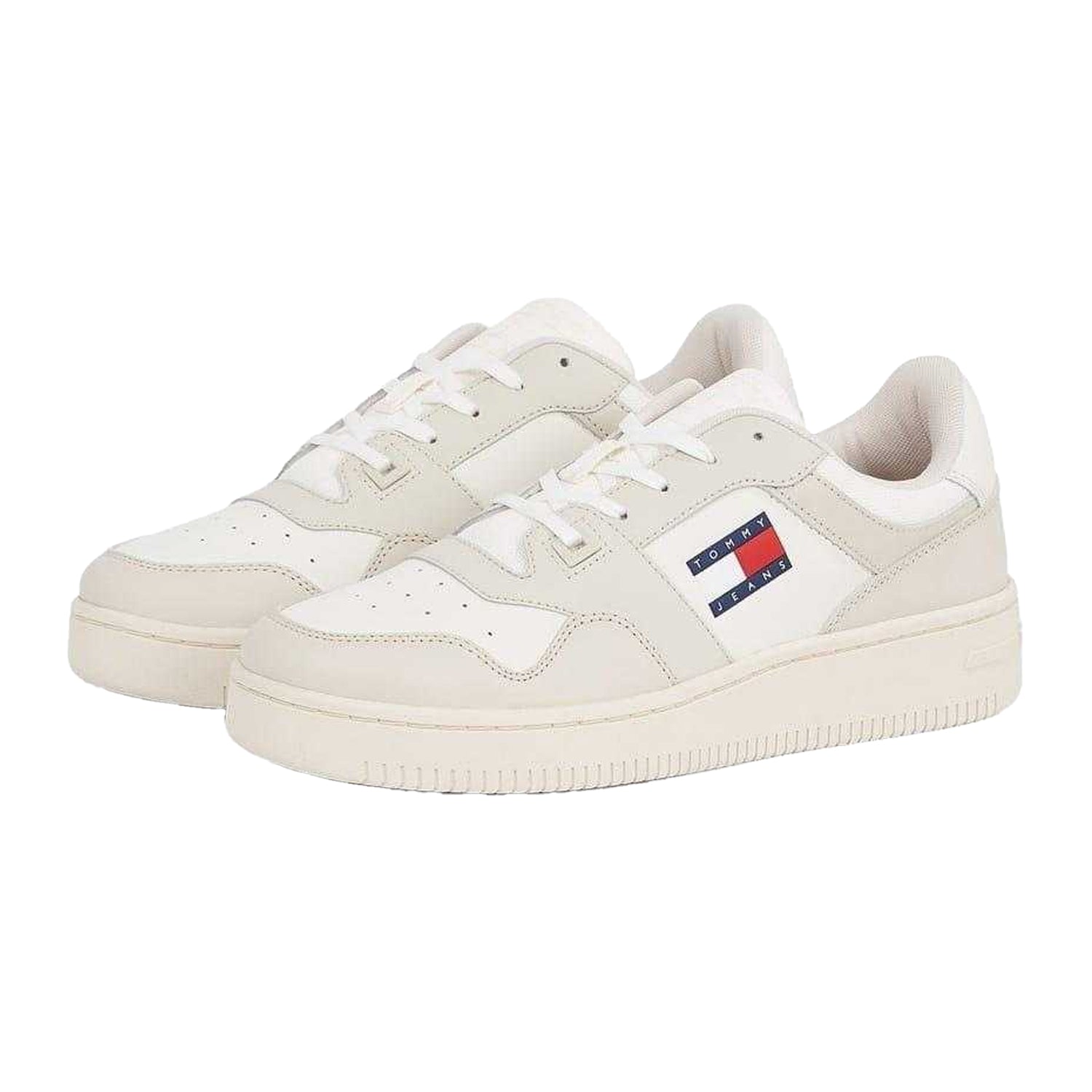 Ivory-Off White - Lifestyle - Tommy Jeans Mens Leather Basketball Cupsole Trainers