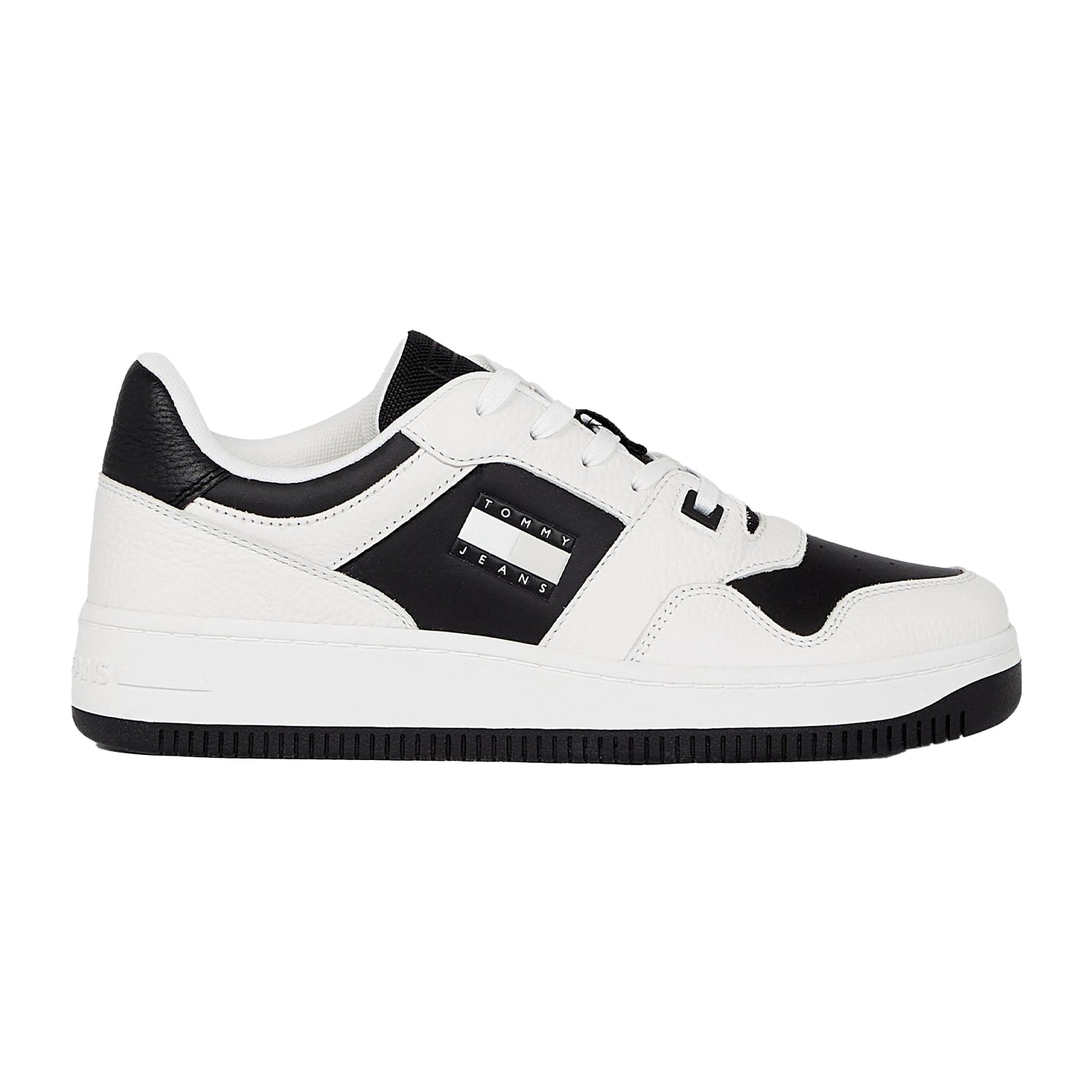 White-Black - Front - Tommy Jeans Mens Leather Basketball Cupsole Trainers