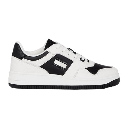 White-Black - Front - Tommy Jeans Mens Leather Basketball Cupsole Trainers