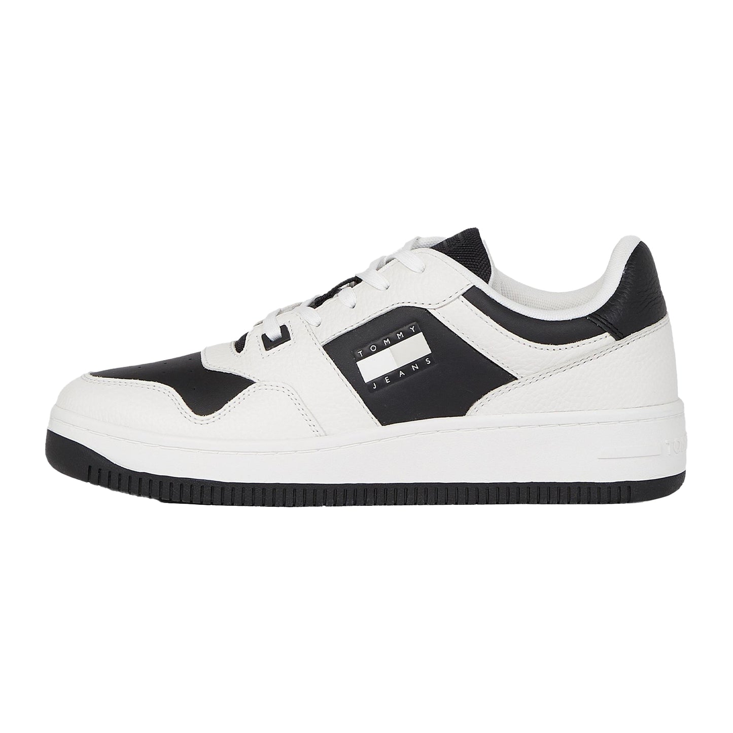 White-Black - Back - Tommy Jeans Mens Leather Basketball Cupsole Trainers