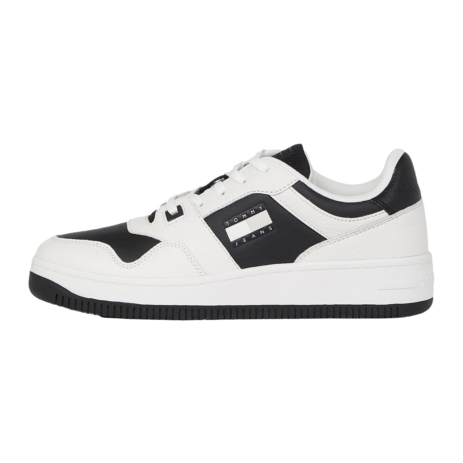 White-Black - Back - Tommy Jeans Mens Leather Basketball Cupsole Trainers