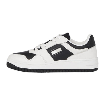 White-Black - Back - Tommy Jeans Mens Leather Basketball Cupsole Trainers