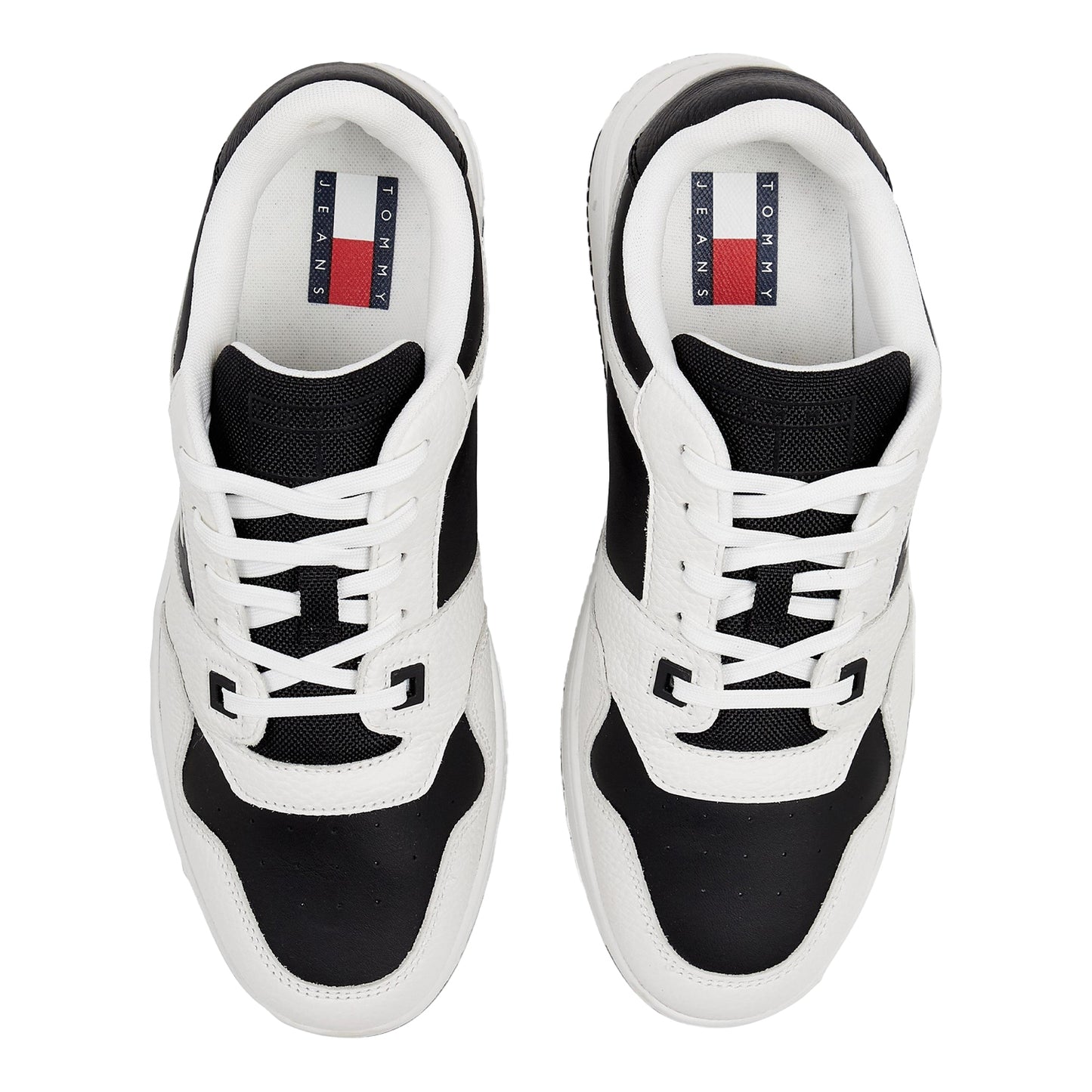 White-Black - Side - Tommy Jeans Mens Leather Basketball Cupsole Trainers