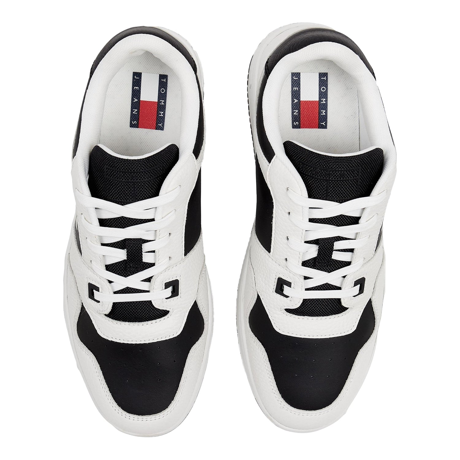 White-Black - Side - Tommy Jeans Mens Leather Basketball Cupsole Trainers