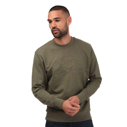 Green - Front - Gant Mens Archive Tonal Crew Neck Sweatshirt