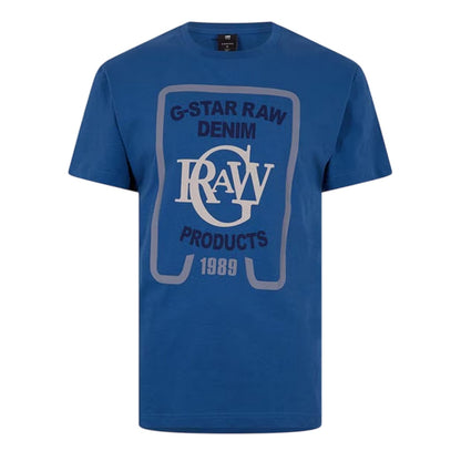 Retro Blue - Front - G-Star Mens Raw 1989 Organic Cotton Regular T-Shirt