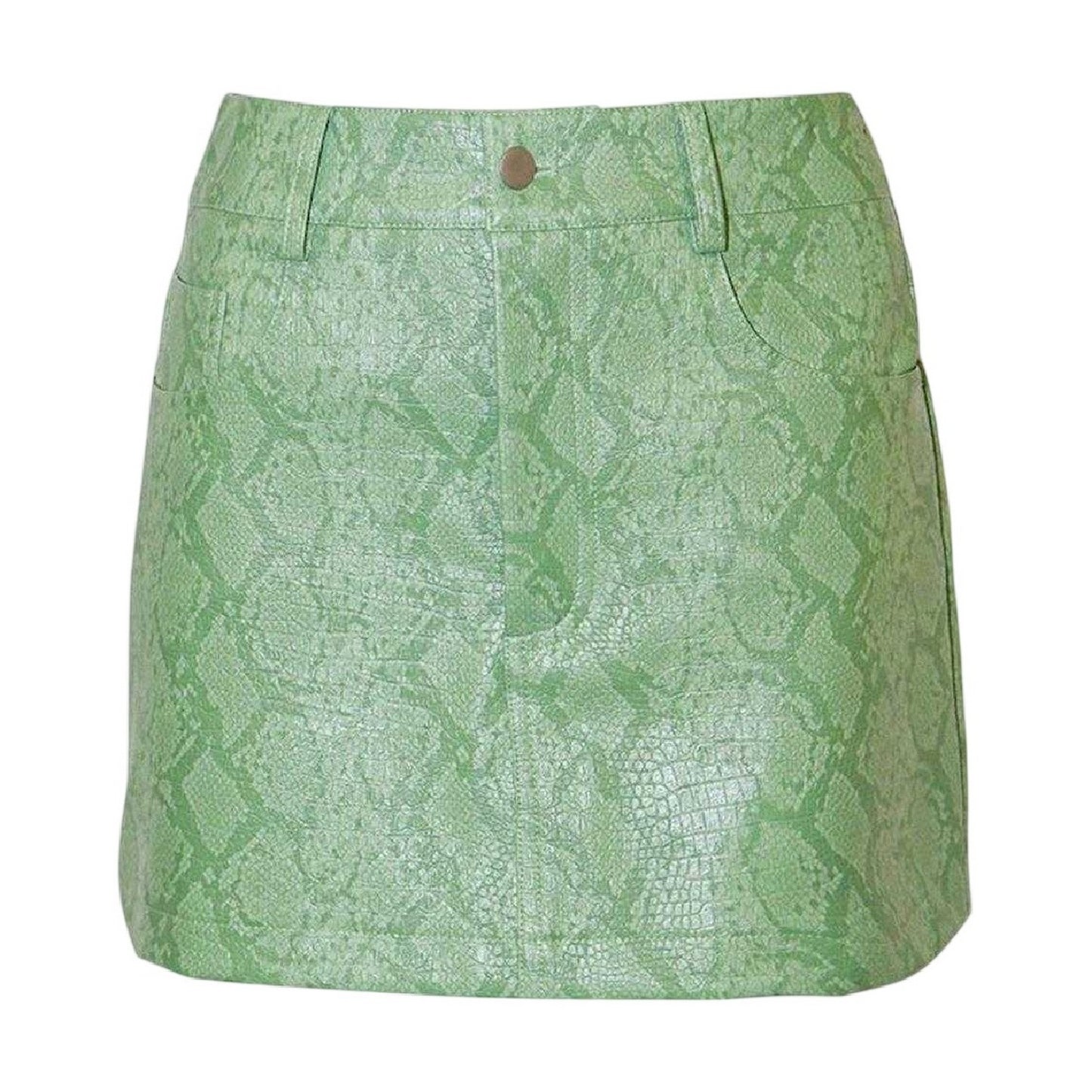 Green - Front - AmyLynn Womens-Ladies Snake Print Faux Leather Regular Mini Skirt