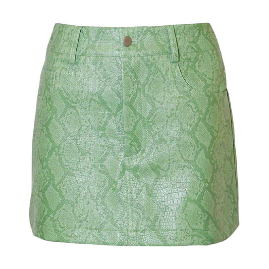 Green - Front - AmyLynn Womens-Ladies Snake Print Faux Leather Regular Mini Skirt