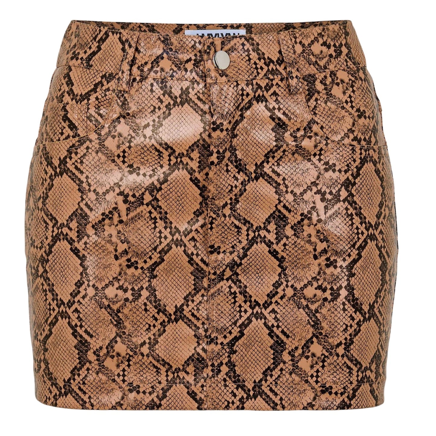 Brown - Front - AmyLynn Womens-Ladies Snake Print Faux Leather Regular Mini Skirt