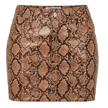 Brown - Front - AmyLynn Womens-Ladies Snake Print Faux Leather Regular Mini Skirt