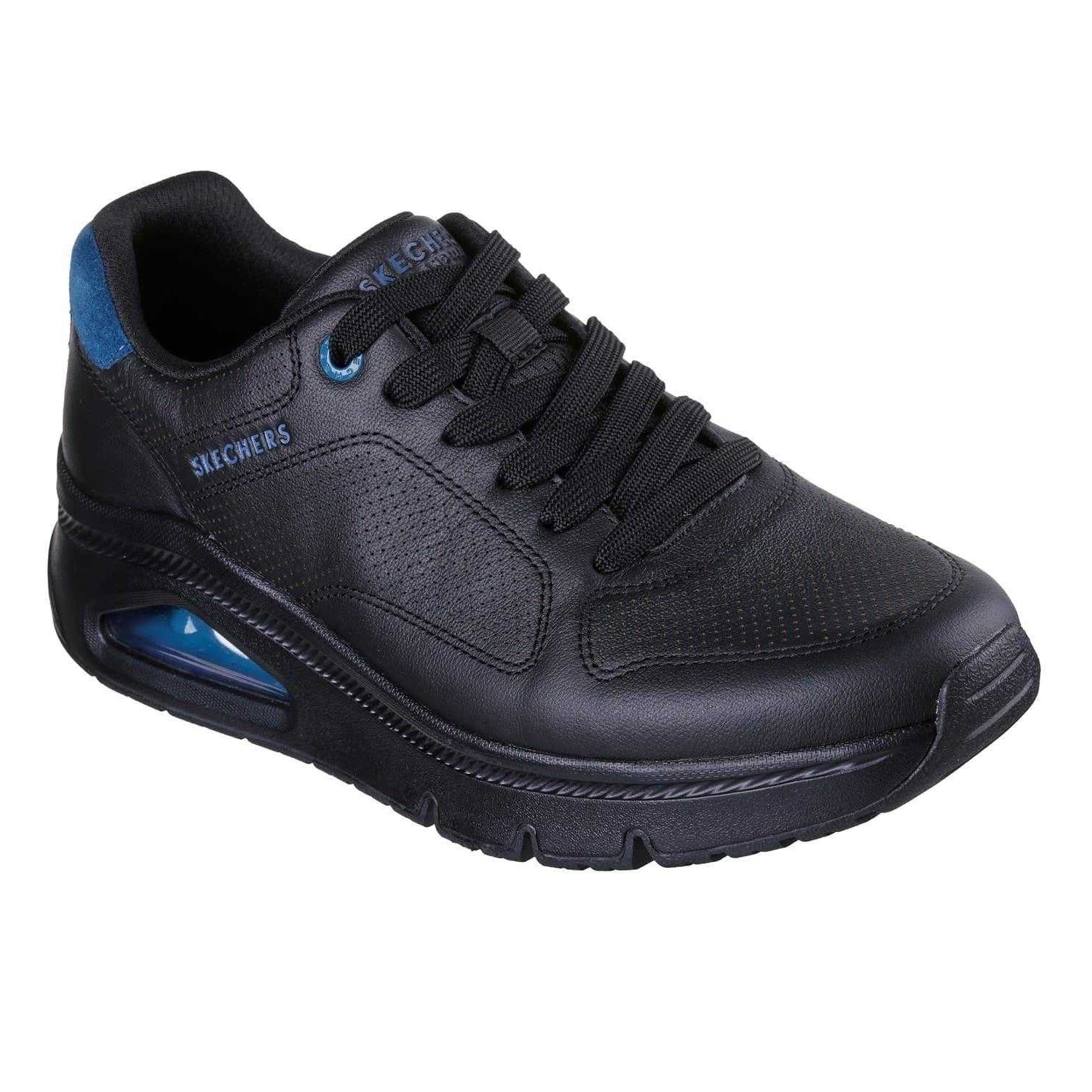 Black - Pack Shot - Skechers Mens Decorative Leather Air Cushioned Trainers