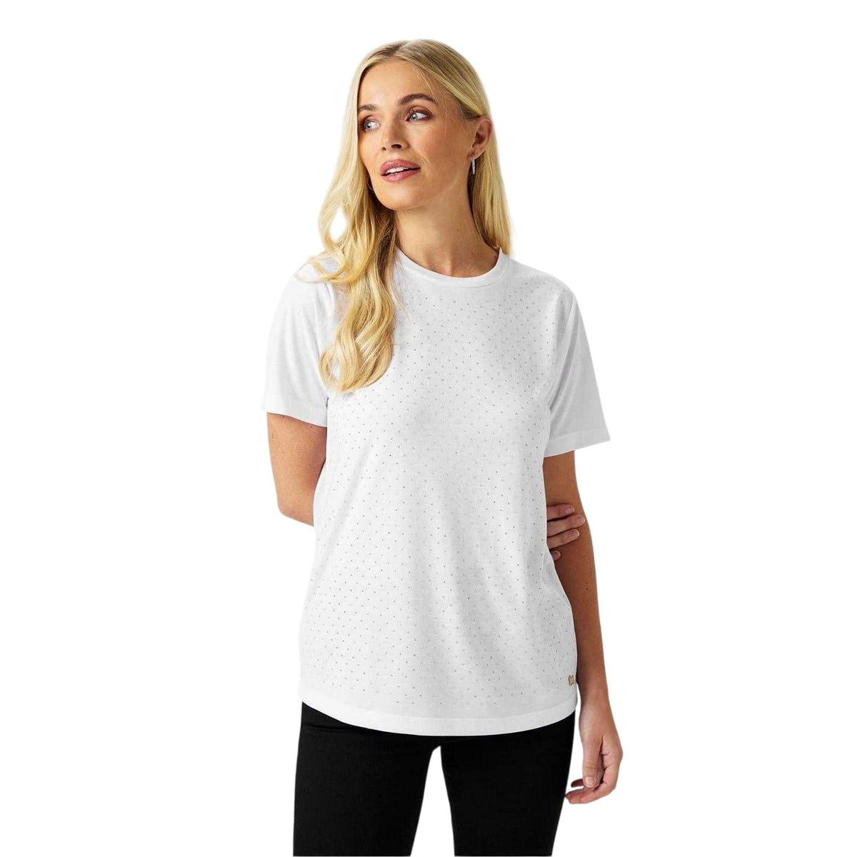 White - Side - Biba Womens-Ladies Diamante T-Shirt