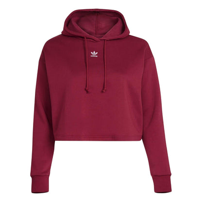 Burgundy - Front - Adidas Womens-Ladies Originals Cropped Long-Sleeved Crop Hoodie