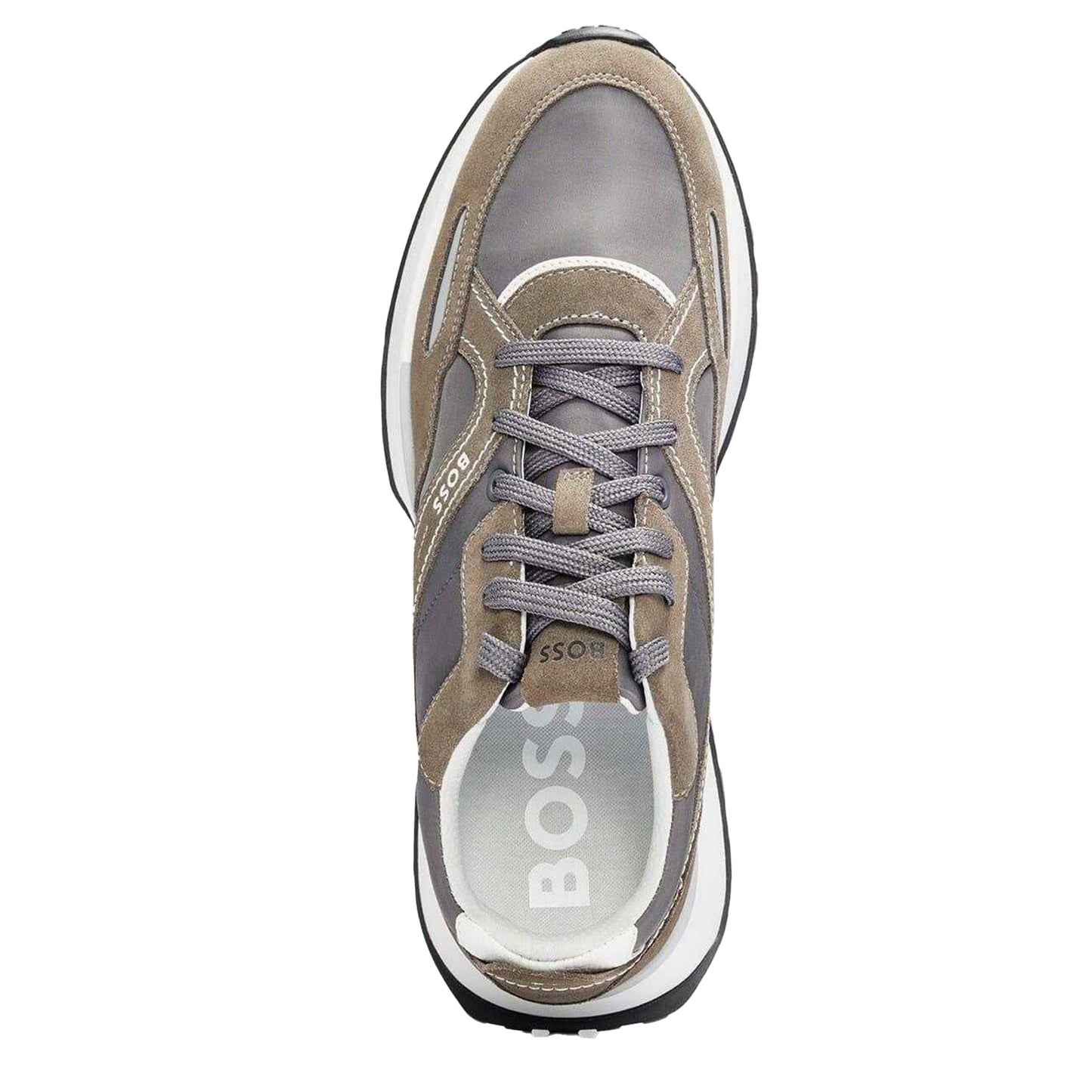 Grey - Side - Boss Mens Jonah Suede Trainers