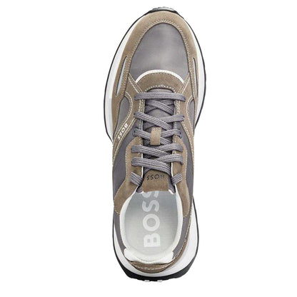 Grey - Side - Boss Mens Jonah Suede Trainers