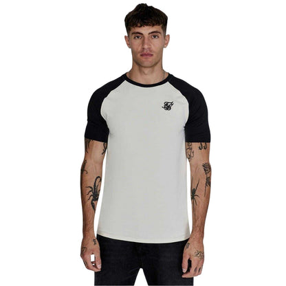 Ecru-Black - Front - SikSilk Mens Logo Crew Neck Raglan T-Shirt