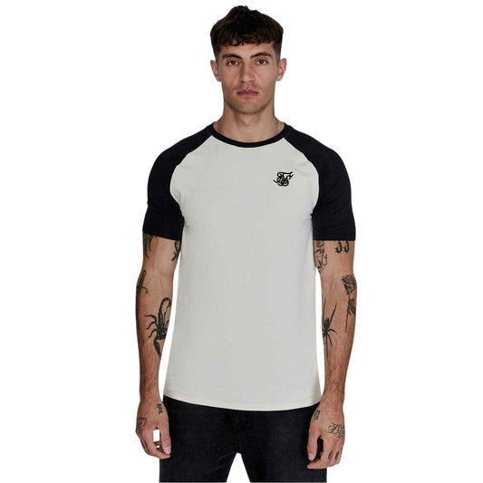 Ecru-Black - Front - SikSilk Mens Logo Crew Neck Raglan T-Shirt