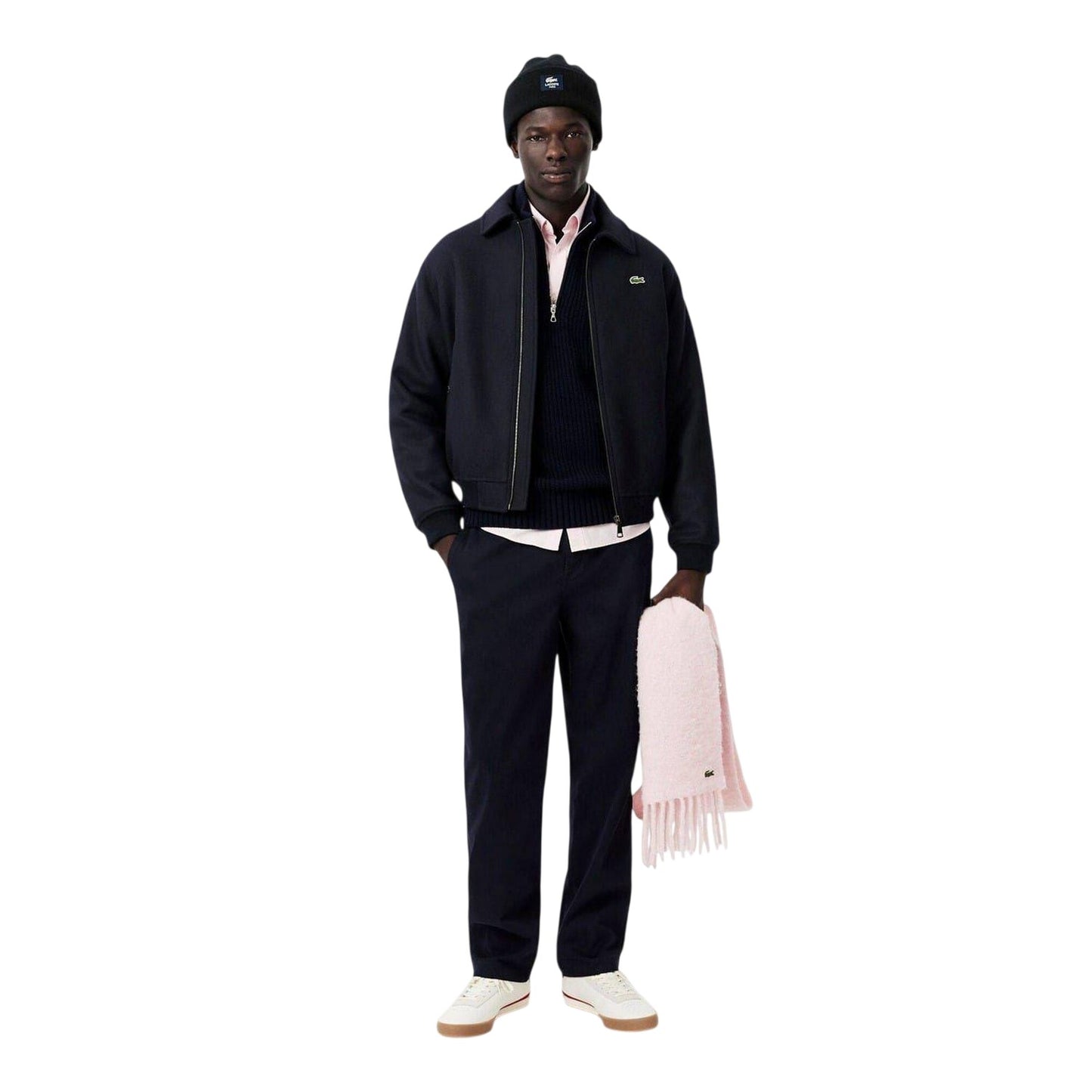 Black - Back - Lacoste Patch Rib Knit Beanie