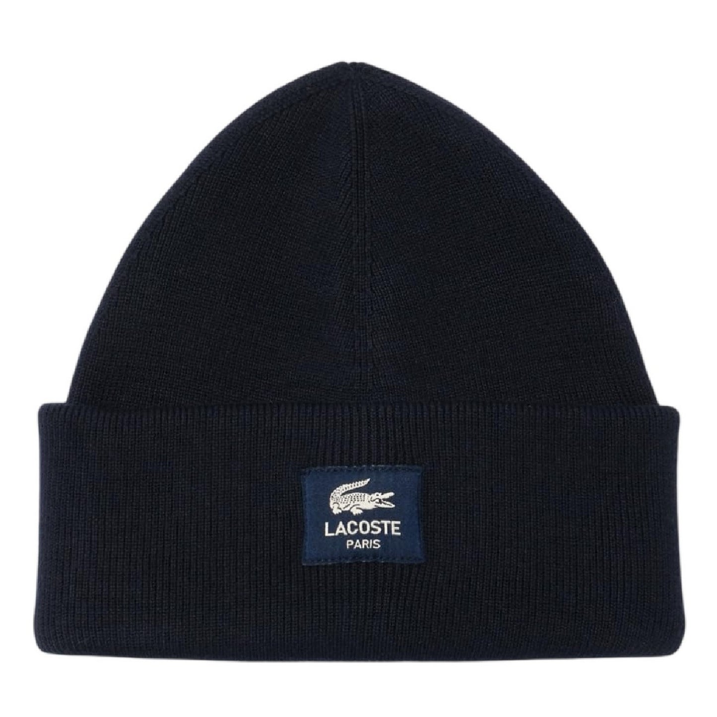 Black - Front - Lacoste Patch Rib Knit Beanie