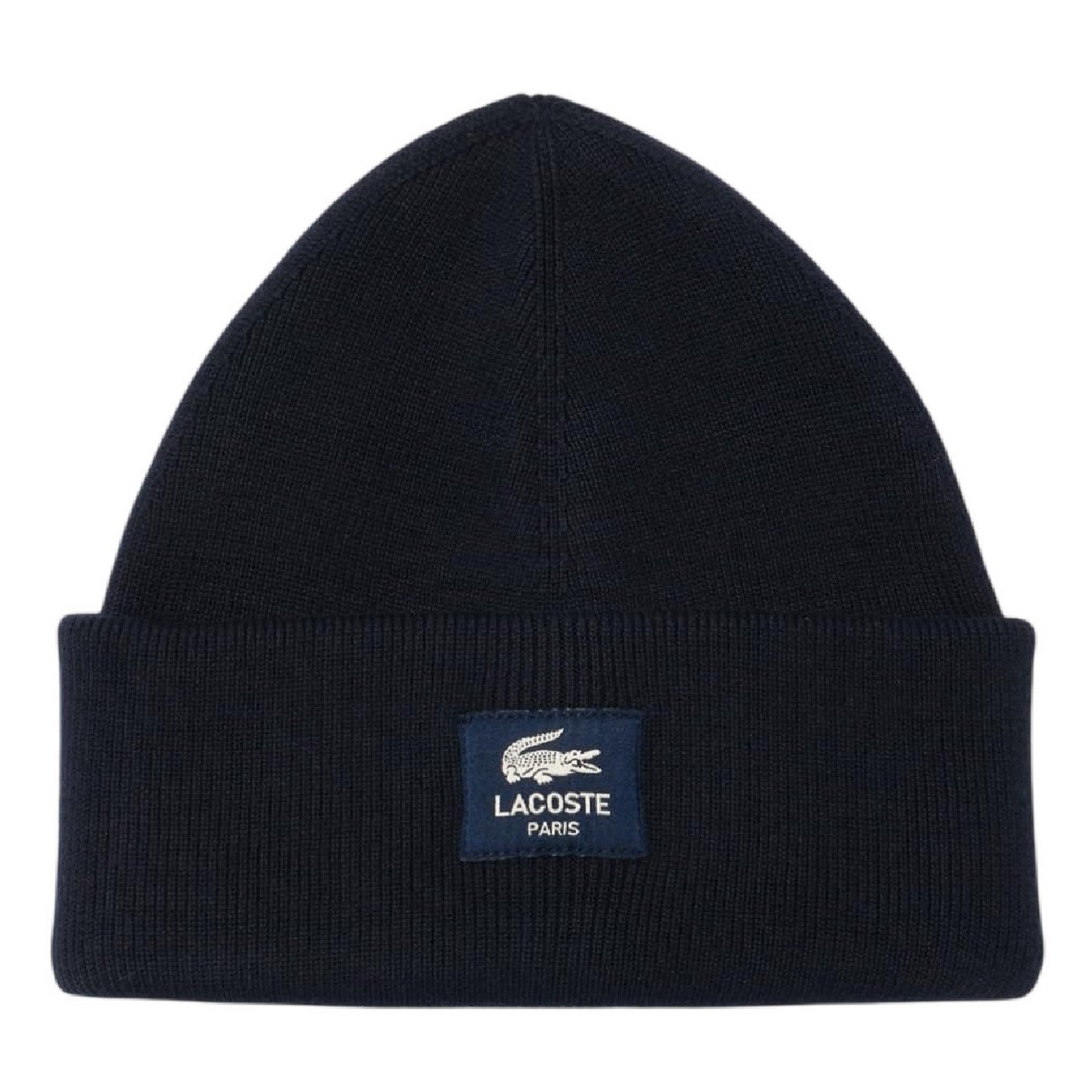 Black - Front - Lacoste Patch Rib Knit Beanie