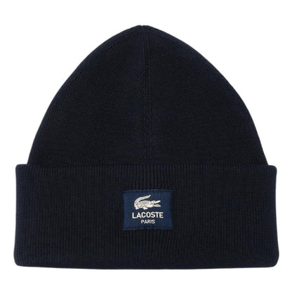 Black - Front - Lacoste Patch Rib Knit Beanie