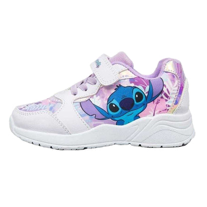 White-Purple - Side - Lilo & Stitch Childrens-Kids Stitch Leather Trainers