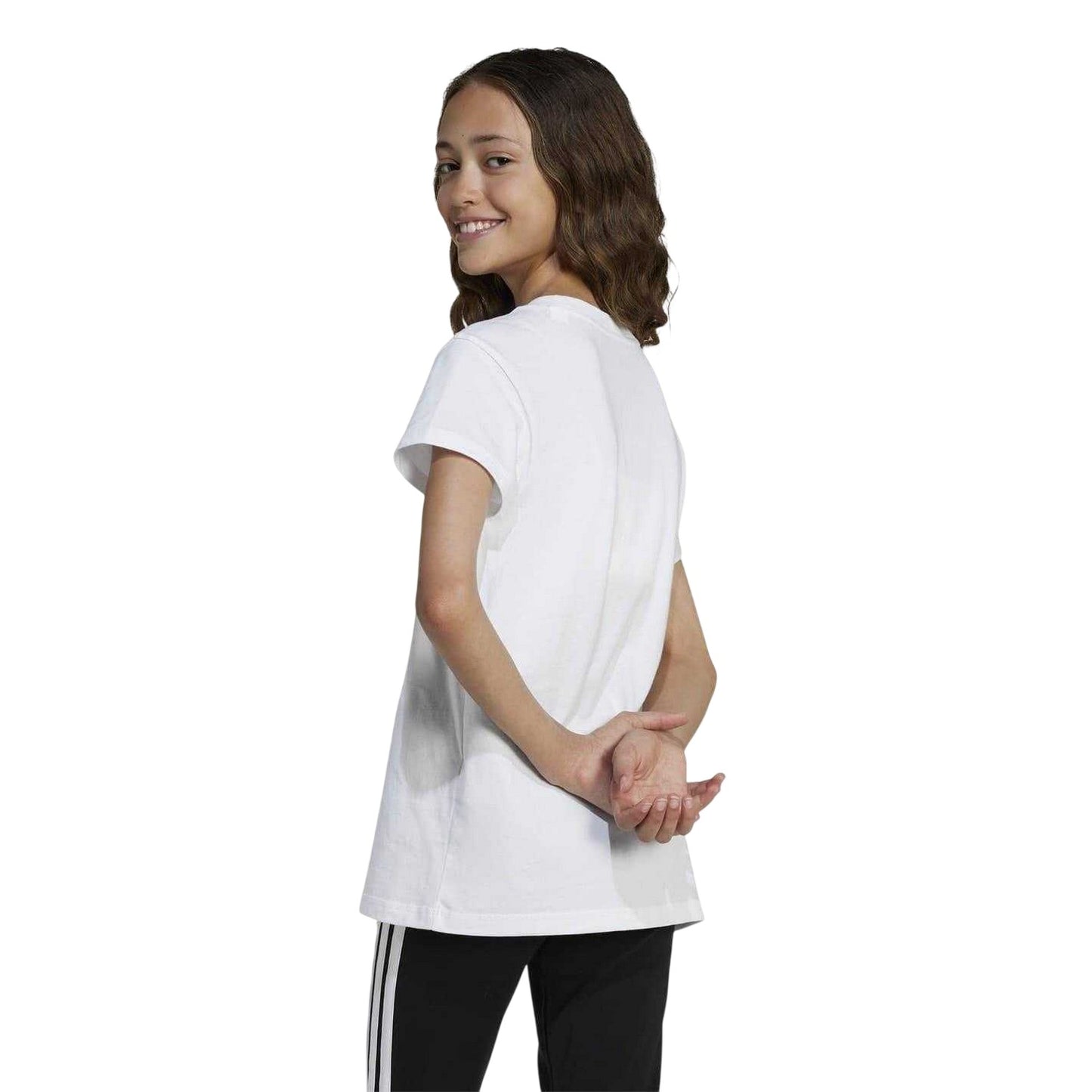 White-Black - Back - Adidas Girls Essentials Linear T-Shirt