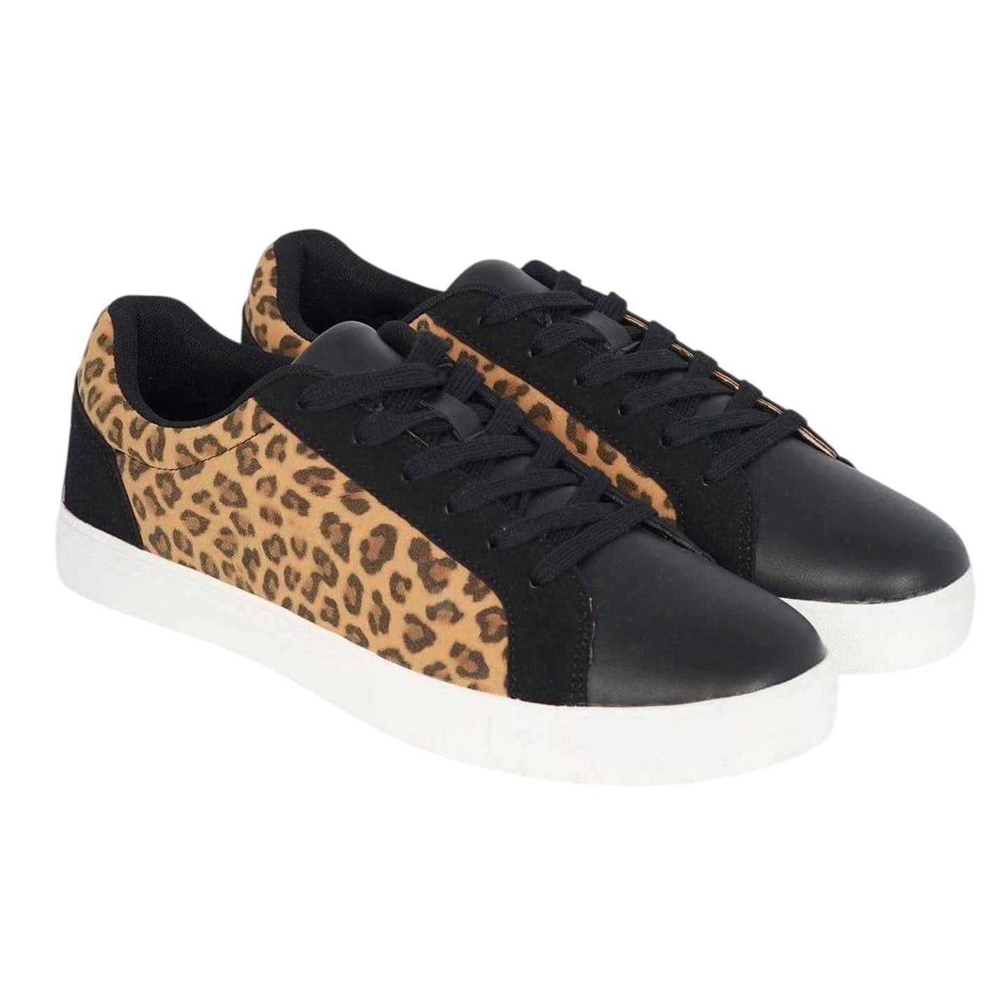 Black-Leopard - Side - Brave Soul Mens Leopard Print Trainers