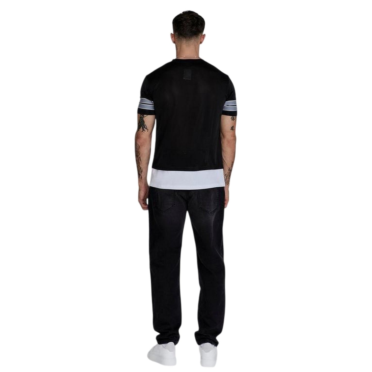Black - Back - SikSilk Mens V Neck Slim Short-Sleeved T-Shirt