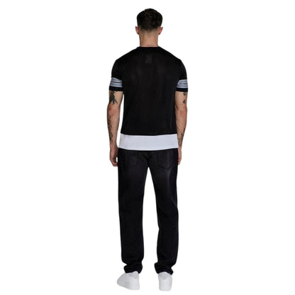 Black - Back - SikSilk Mens V Neck Slim Short-Sleeved T-Shirt