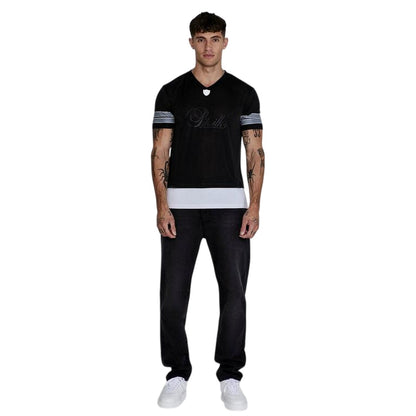 Black - Side - SikSilk Mens V Neck Slim Short-Sleeved T-Shirt