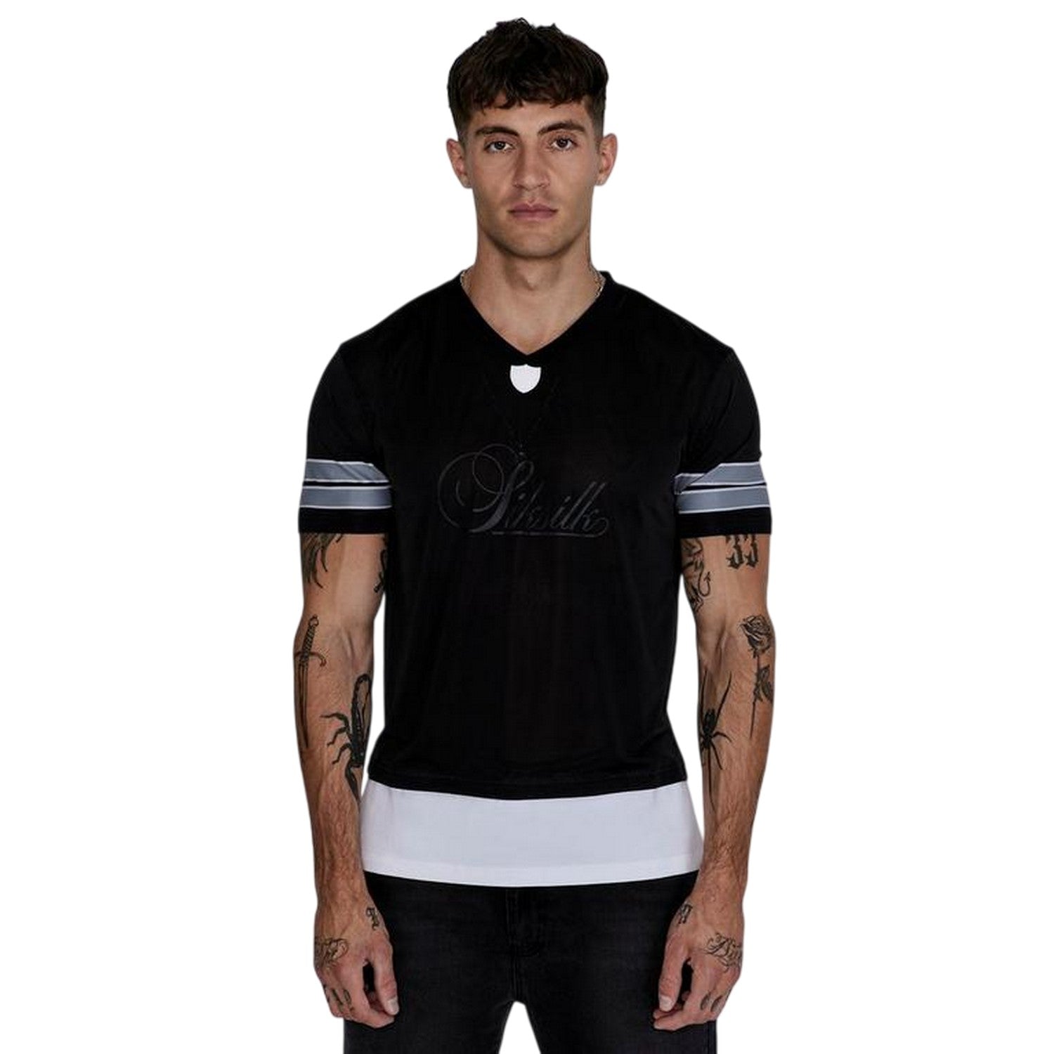 Black - Front - SikSilk Mens V Neck Slim Short-Sleeved T-Shirt