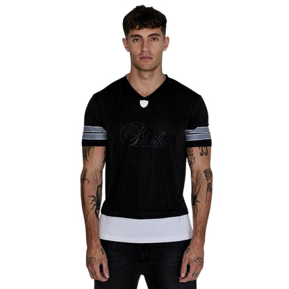Black - Front - SikSilk Mens V Neck Slim Short-Sleeved T-Shirt