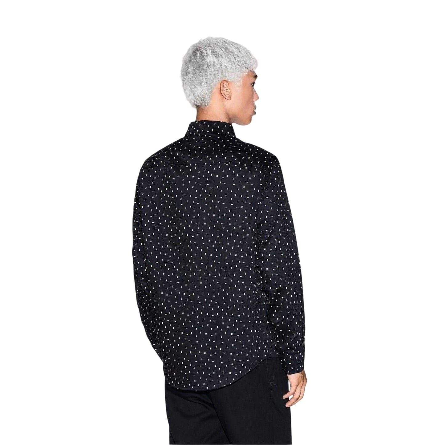 Black - Back - Armani Exchange Mens Polka Dot Long-Sleeved Shirt