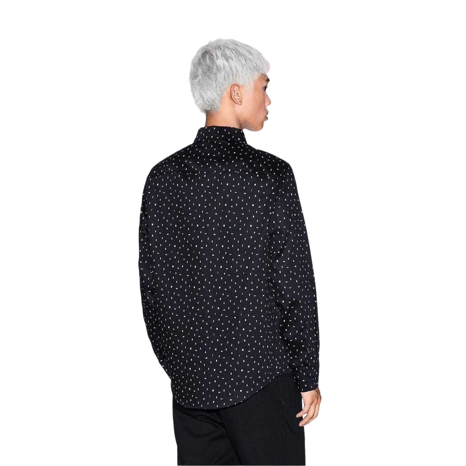 Black - Back - Armani Exchange Mens Polka Dot Long-Sleeved Shirt