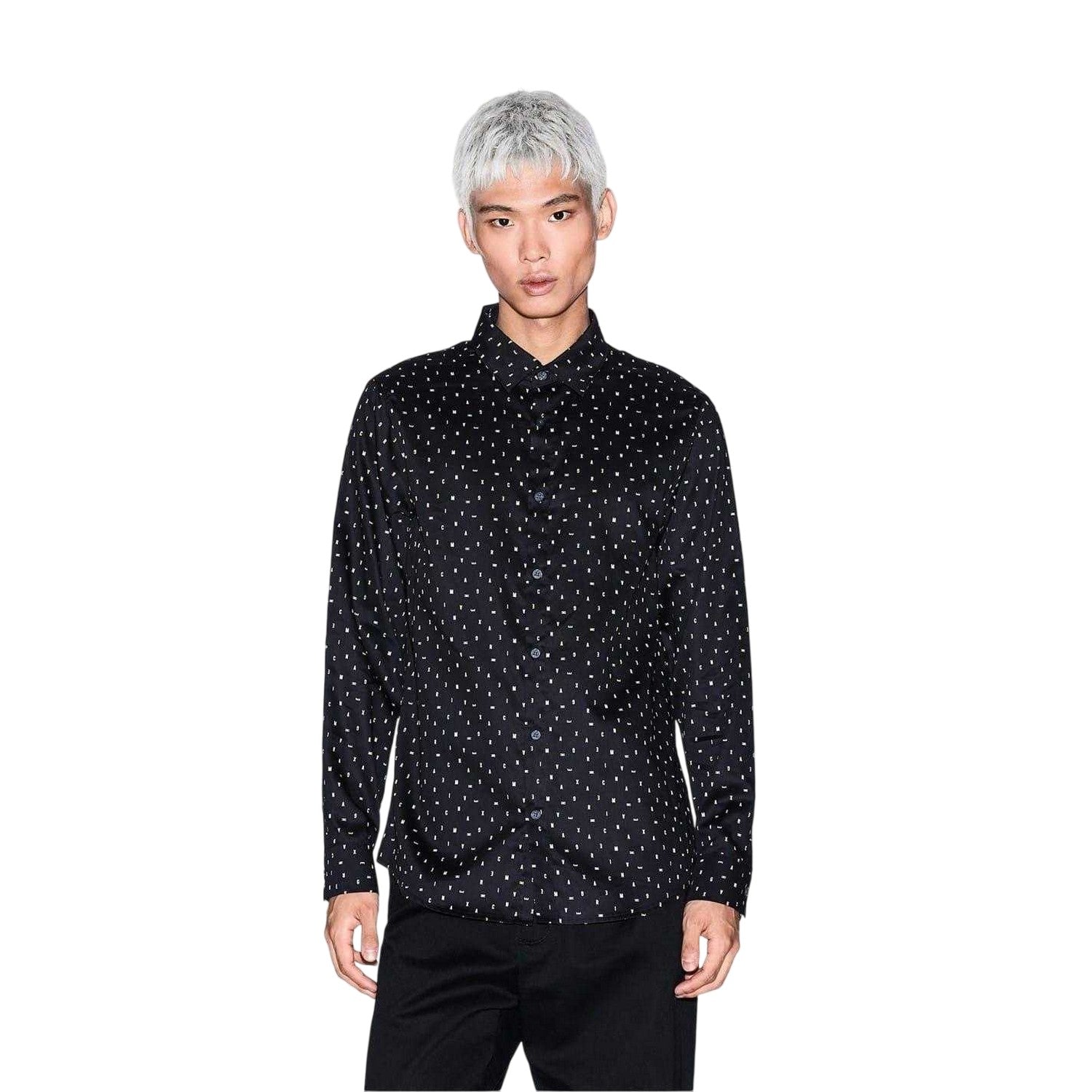 Black - Side - Armani Exchange Mens Polka Dot Long-Sleeved Shirt