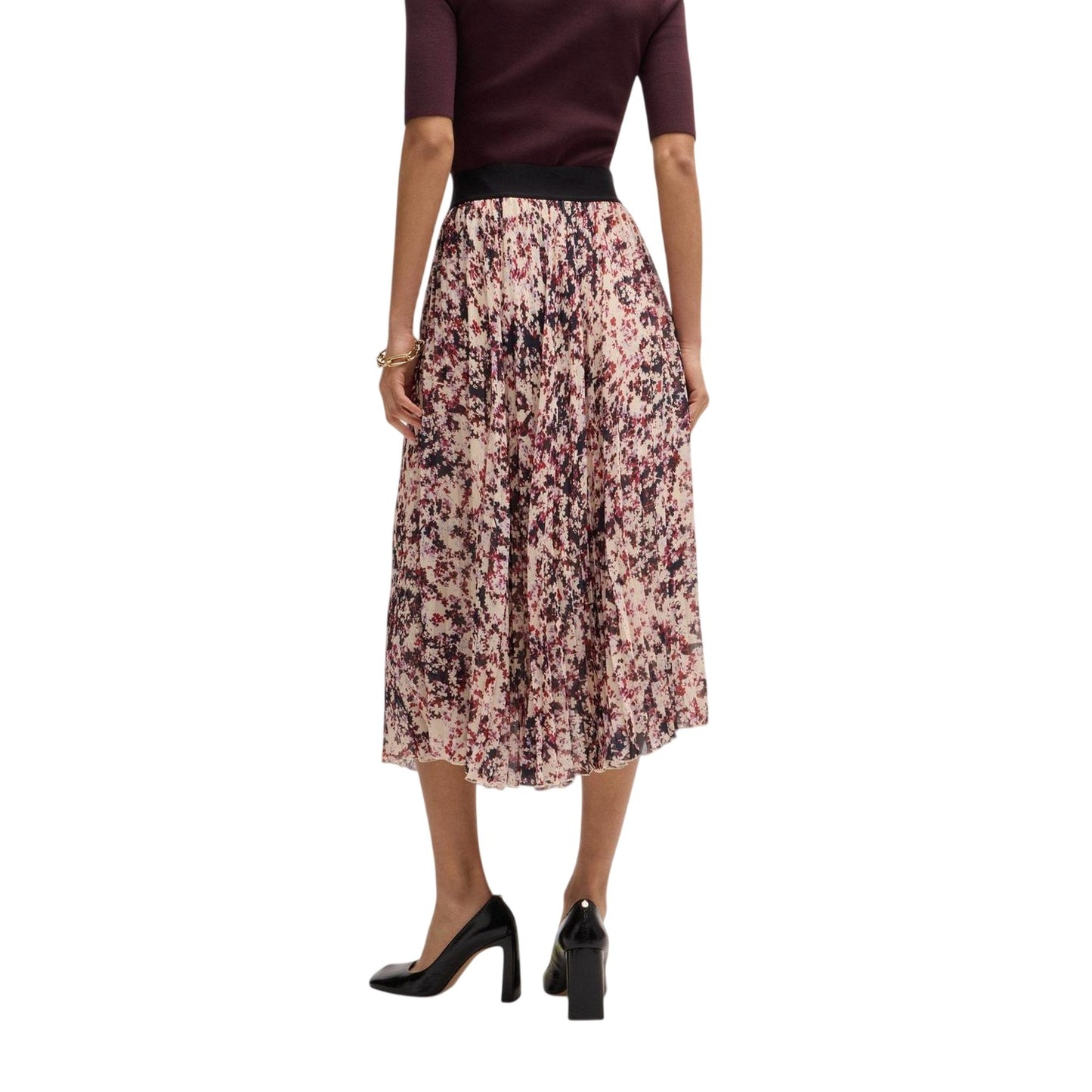 Multicoloured Print - Back - Boss Womens-Ladies Vapliso2 Abstract Floral Pleated Midi Skirt