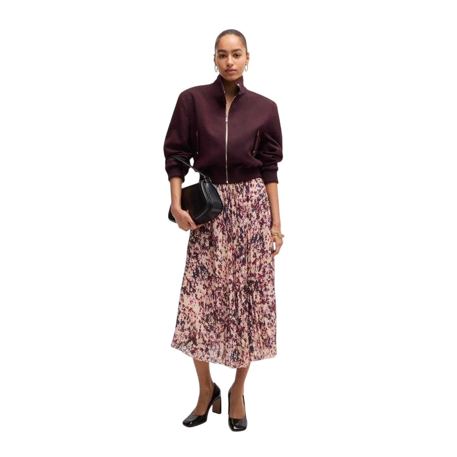 Multicoloured Print - Side - Boss Womens-Ladies Vapliso2 Abstract Floral Pleated Midi Skirt