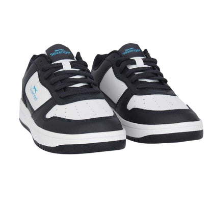 Navy-White - Pack Shot - Slazenger Childrens-Kids Tower Leather Flat Trainers