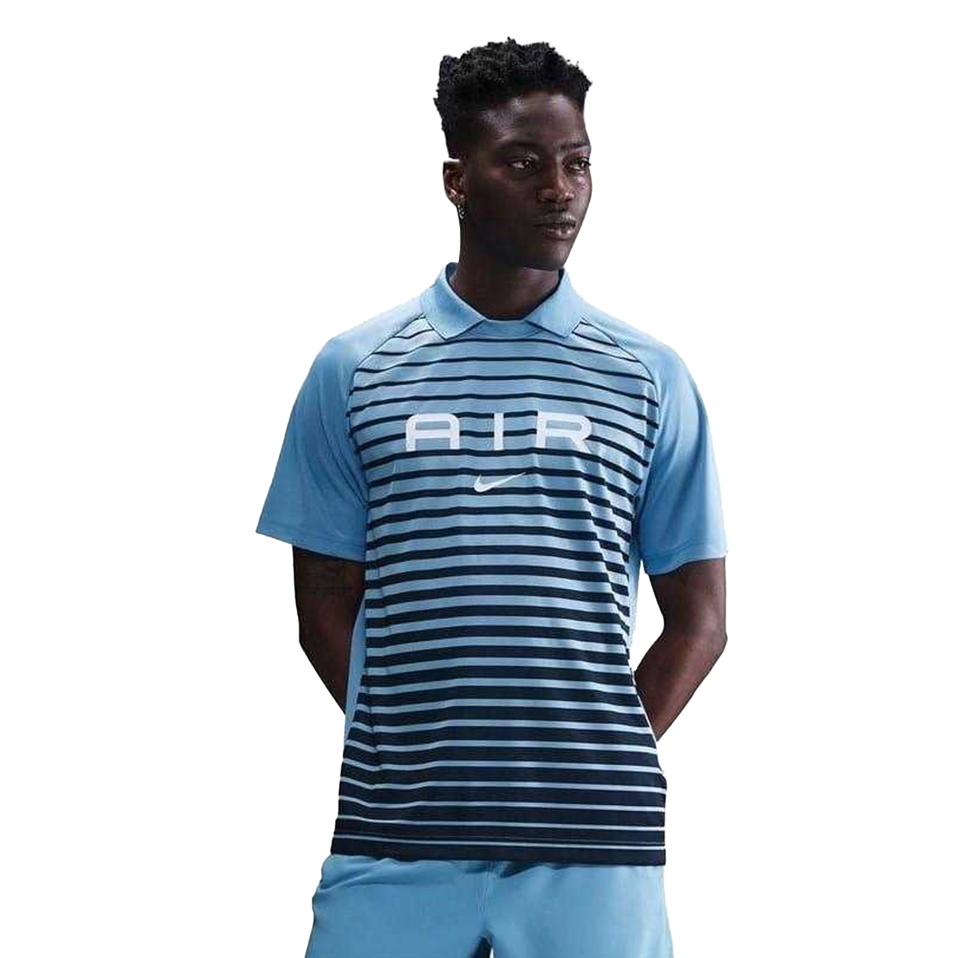 Blue - Side - Nike Mens Air Swoosh Stripes Polo Shirt