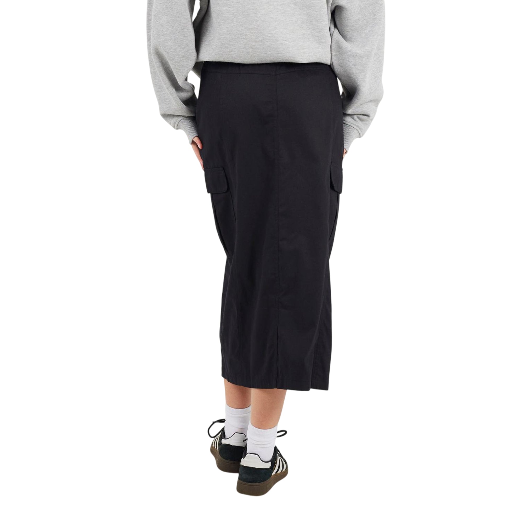 Black - Back - Brave Soul Womens-Ladies Denim Cargo Pocket Midi Skirt