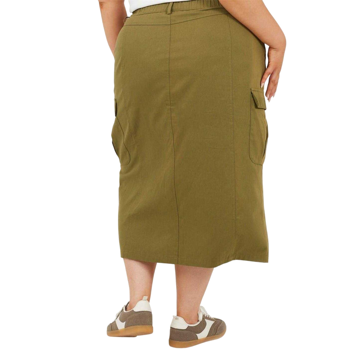 Khaki Green - Back - Brave Soul Womens-Ladies Denim Plus Cargo Skirt