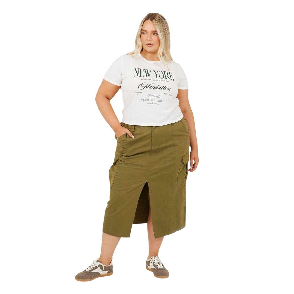 Khaki Green - Side - Brave Soul Womens-Ladies Denim Plus Cargo Skirt