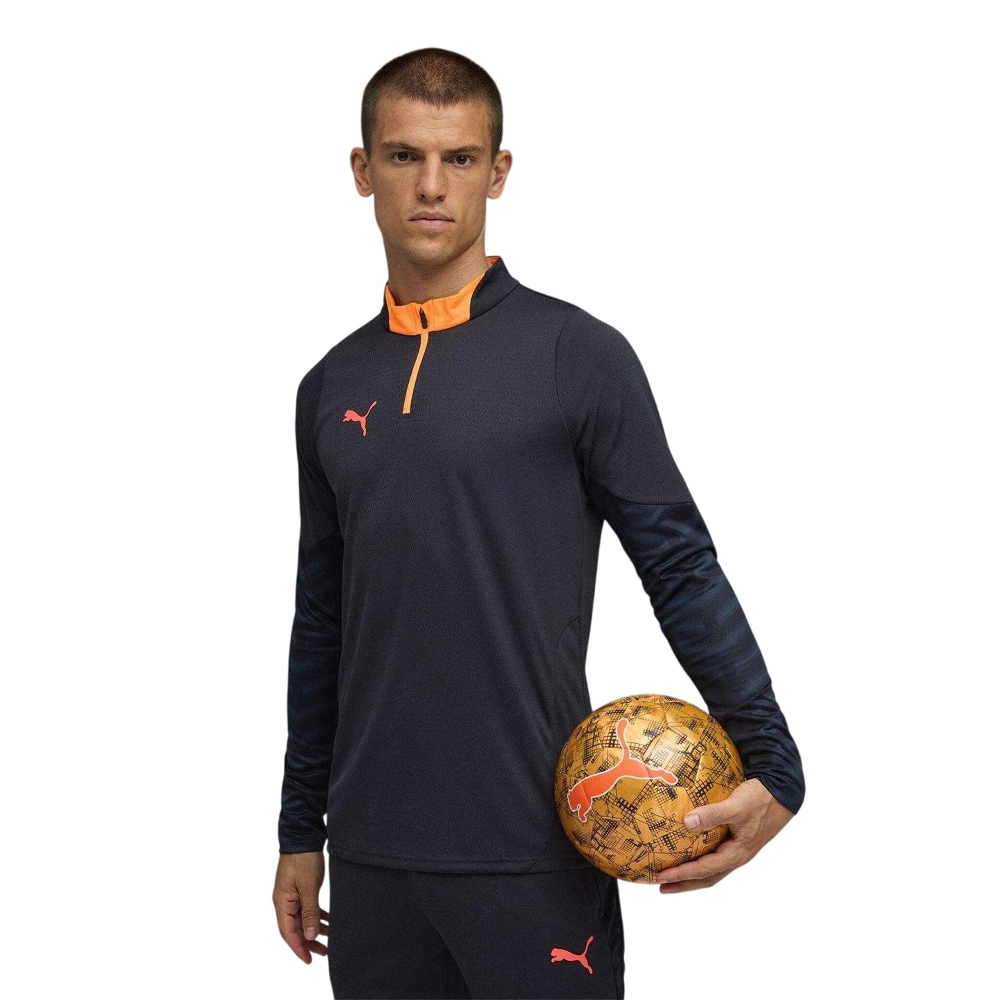 Navy Blue-Orange - Side - Puma Mens Individual Cup Drill Top
