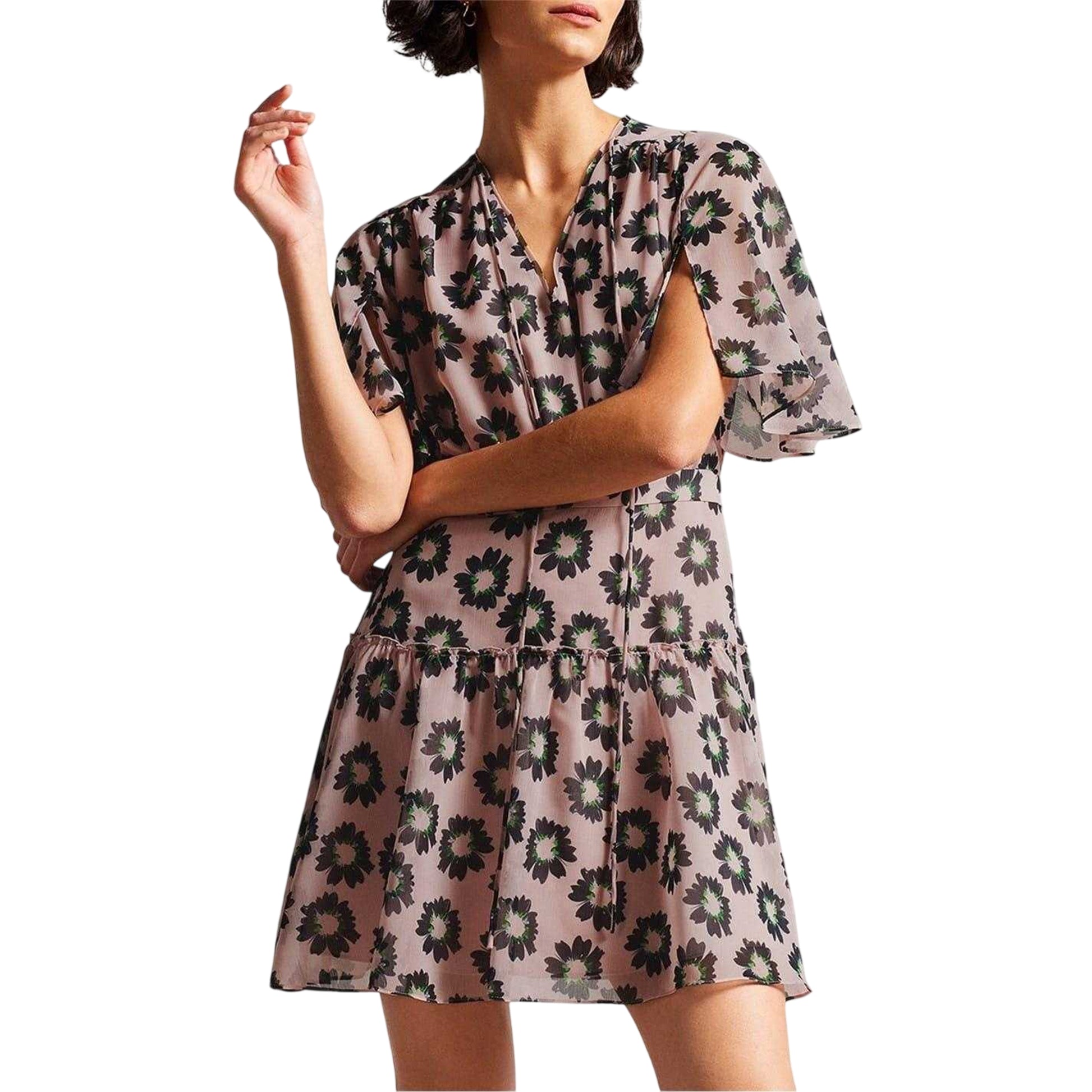Pink - Side - Ted Baker Womens-Ladies Floral Fitted And Flared Mini Dress
