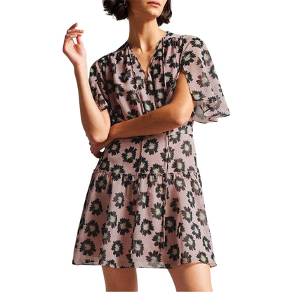 Pink - Side - Ted Baker Womens-Ladies Floral Fitted And Flared Mini Dress